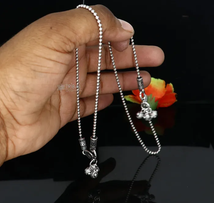 TRIBAL ORNAMENTS Bracelets 925 sterling silver beadedball chain anklet bracelet amazing light weight functional fancy anklets belly dance silver jewelry ank585