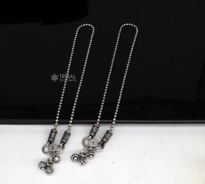 TRIBAL ORNAMENTS Bracelets 925 sterling silver beadedball chain anklet bracelet amazing light weight functional fancy anklets belly dance silver jewelry ank585