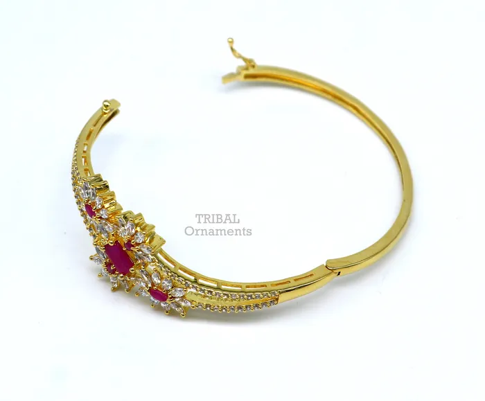 TRIBAL ORNAMENTS Bracelets 925 sterling silver gold polished handmade amazing cubic zircon stone cuff bangle bracelet kada customized girls jewelry cuff83