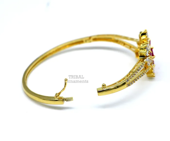 TRIBAL ORNAMENTS Bracelets 925 sterling silver gold polished handmade amazing cubic zircon stone cuff bangle bracelet kada customized girls jewelry cuff83