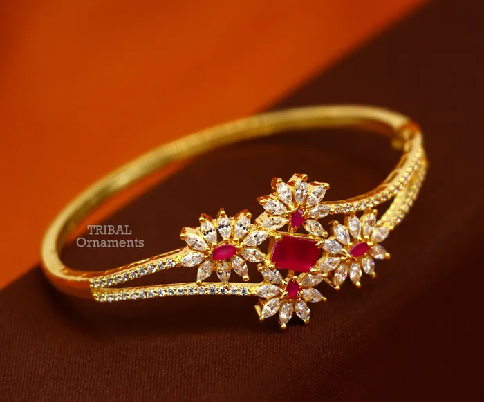 TRIBAL ORNAMENTS Bracelets 925 sterling silver gold polished handmade amazing cubic zircon stone cuff bangle bracelet kada customized girls jewelry cuff83