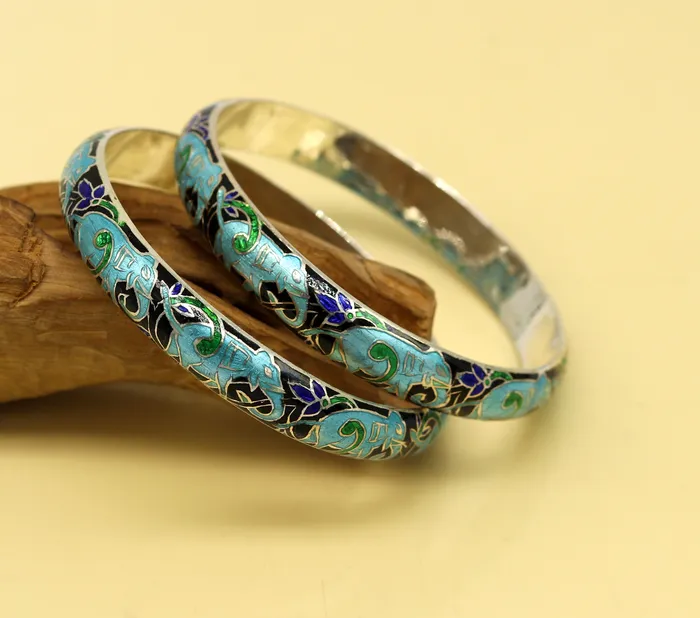 TRIBAL ORNAMENTS Bracelets 925 sterling silver handmade enamel elephant work bridesmaid bangle bracelet for girls womens personalized gifting tribal jewelry nba84