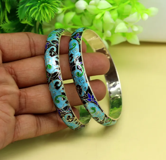 TRIBAL ORNAMENTS Bracelets 925 sterling silver handmade enamel elephant work bridesmaid bangle bracelet for girls womens personalized gifting tribal jewelry nba84