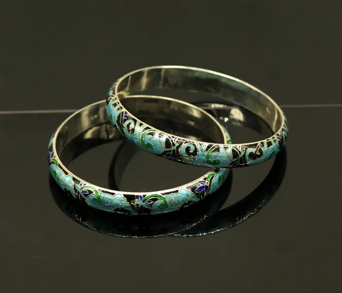 TRIBAL ORNAMENTS Bracelets 925 sterling silver handmade enamel elephant work bridesmaid bangle bracelet for girls womens personalized gifting tribal jewelry nba84