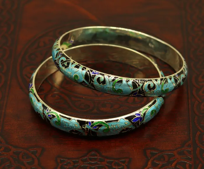 TRIBAL ORNAMENTS Bracelets 925 sterling silver handmade enamel elephant work bridesmaid bangle bracelet for girls womens personalized gifting tribal jewelry nba84