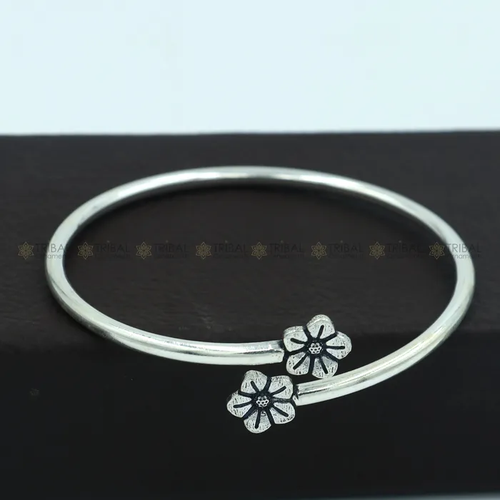 TRIBAL ORNAMENTS Bracelets 925 sterling silver handmade flower design stylish kada bangle bracelet tribal jewelry nsk869
