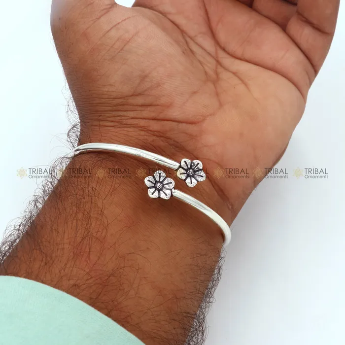 TRIBAL ORNAMENTS Bracelets 925 sterling silver handmade flower design stylish kada bangle bracelet tribal jewelry nsk869 TRIBAL ORNAMENTS Bracelets 925 sterling silver handmade flower design stylish kada bangle bracelet tribal jewelry nsk869