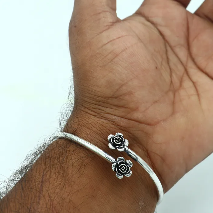 TRIBAL ORNAMENTS Bracelets 925 sterling silver handmade flower design stylish kada bangle bracelet tribal jewelry nsk885 TRIBAL ORNAMENTS Bracelets 925 sterling silver handmade flower design stylish kada bangle bracelet tribal jewelry nsk885