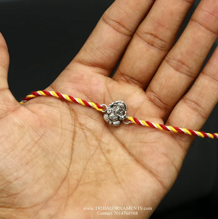 TRIBAL ORNAMENTS Bracelets 925 sterling silver handmade Ganesha design Rakhi Bracelet amazing stylish gift for Rakshabandhan rk78