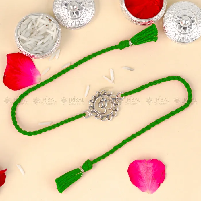TRIBAL ORNAMENTS Bracelets 925 Sterling silver Lord Om design pendant Rakhi bracelet Rakshabandhan festival rk334 TRIBAL ORNAMENTS Bracelets 925 Sterling silver Lord Om design pendant Rakhi bracelet Rakshabandhan festival rk334
