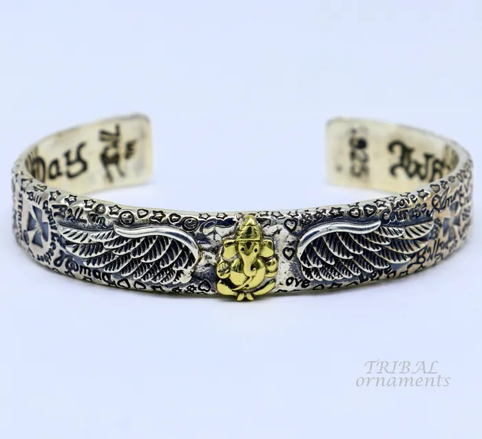 TRIBAL ORNAMENTS Bracelets 925 sterling silver or Gold polished customized lord Ganesh design adjustable tribal cuff kada bracelet Tribal ethnic jewelry Gcuff114