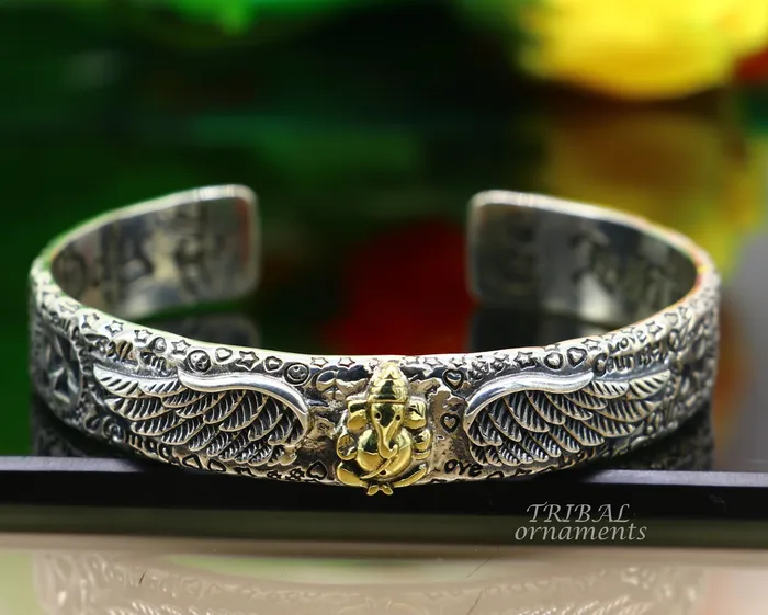 TRIBAL ORNAMENTS Bracelets 925 sterling silver or Gold polished customized lord Ganesh design adjustable tribal cuff kada bracelet Tribal ethnic jewelry Gcuff114
