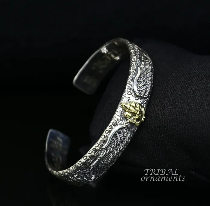 TRIBAL ORNAMENTS Bracelets 925 sterling silver or Gold polished customized lord Ganesh design adjustable tribal cuff kada bracelet Tribal ethnic jewelry Gcuff114