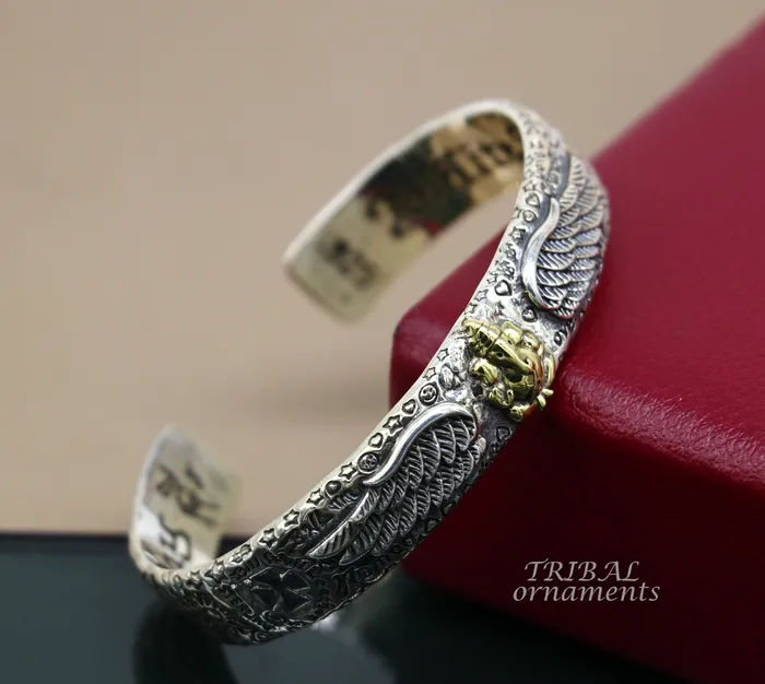 TRIBAL ORNAMENTS Bracelets 925 sterling silver or Gold polished customized lord Ganesh design adjustable tribal cuff kada bracelet Tribal ethnic jewelry Gcuff114