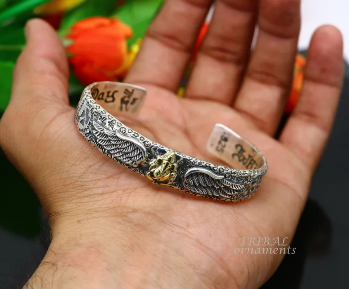 TRIBAL ORNAMENTS Bracelets 925 sterling silver or Gold polished customized lord Ganesh design adjustable tribal cuff kada bracelet Tribal ethnic jewelry Gcuff114