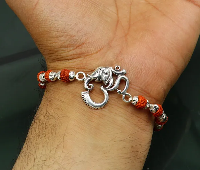 TRIBAL ORNAMENTS Bracelets All sizes 925 Sterling silver customized rudraksha beaded AUM OM Rakhi bracelet best gift for your brothers for special Rakshabandhan rk004 TRIBAL ORNAMENTS Bracelets All sizes 925 Sterling silver customized rudraksha beaded AUM OM Rakhi bracelet best gift for your brothers for special Rakshabandhan rk004