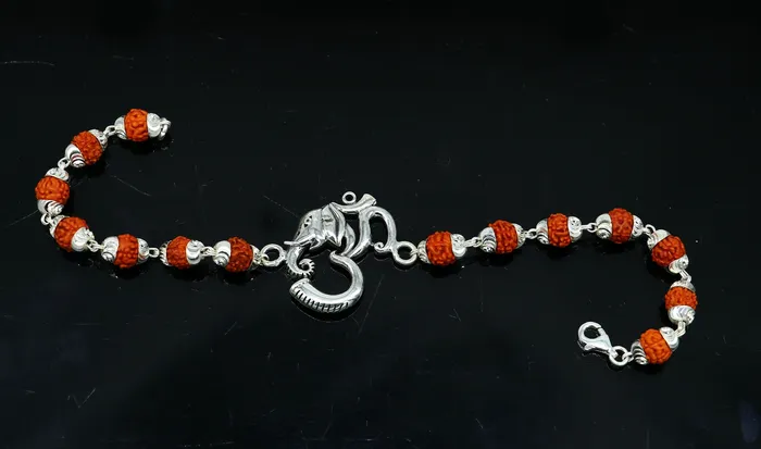 TRIBAL ORNAMENTS Bracelets All sizes 925 Sterling silver customized rudraksha beaded AUM OM Rakhi bracelet best gift for your brothers for special Rakshabandhan rk004 TRIBAL ORNAMENTS Bracelets All sizes 925 Sterling silver customized rudraksha beaded AUM OM Rakhi bracelet best gift for your brothers for special Rakshabandhan rk004