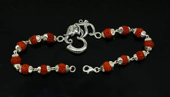 TRIBAL ORNAMENTS Bracelets All sizes 925 Sterling silver customized rudraksha beaded AUM OM Rakhi bracelet best gift for your brothers for special Rakshabandhan rk004 TRIBAL ORNAMENTS Bracelets All sizes 925 Sterling silver customized rudraksha beaded AUM OM Rakhi bracelet best gift for your brothers for special Rakshabandhan rk004