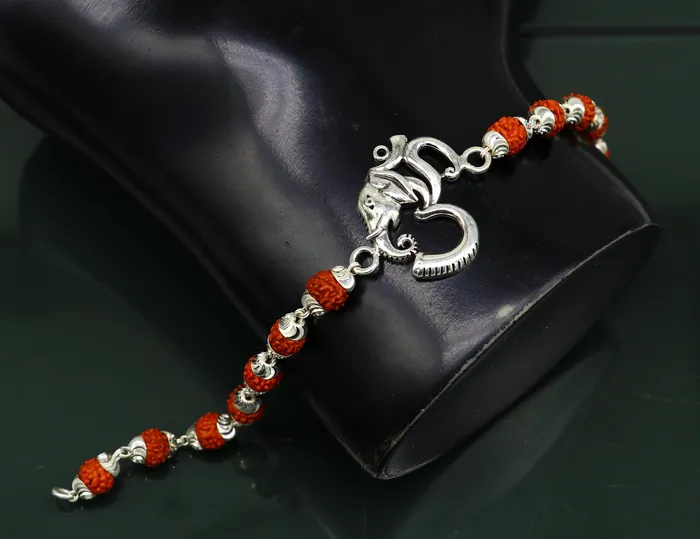 TRIBAL ORNAMENTS Bracelets All sizes 925 Sterling silver customized rudraksha beaded AUM OM Rakhi bracelet best gift for your brothers for special Rakshabandhan rk004 TRIBAL ORNAMENTS Bracelets All sizes 925 Sterling silver customized rudraksha beaded AUM OM Rakhi bracelet best gift for your brothers for special Rakshabandhan rk004