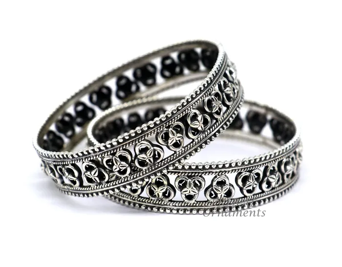 TRIBAL ORNAMENTS Bracelets Amazing 925 sterling silver flower design unique style handmade bangle bracelet best brides collection wedding ethnic tribal jewelry nba336 TRIBAL ORNAMENTS Bracelets Amazing 925 sterling silver flower design unique style handmade bangle bracelet best brides collection wedding ethnic tribal jewelry nba336