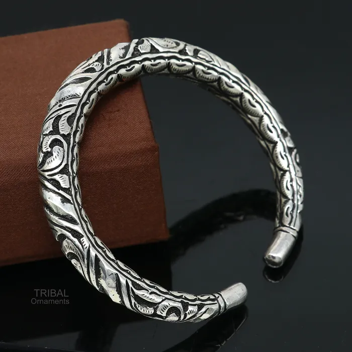 TRIBAL ORNAMENTS Bracelets Elegant 925 Sterling silver handcrafted chitai work customized oxidized stylish vintage design bangle bracelet kada tribal jewelry nsk398 TRIBAL ORNAMENTS Bracelets Elegant 925 Sterling silver handcrafted chitai work customized oxidized stylish vintage design bangle bracelet kada tribal jewelry nsk398