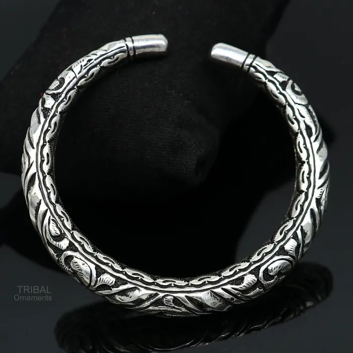 TRIBAL ORNAMENTS Bracelets Elegant 925 Sterling silver handcrafted chitai work customized oxidized stylish vintage design bangle bracelet kada tribal jewelry nsk398