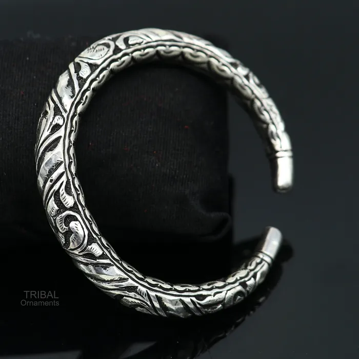 TRIBAL ORNAMENTS Bracelets Elegant 925 Sterling silver handcrafted chitai work customized oxidized stylish vintage design bangle bracelet kada tribal jewelry nsk398