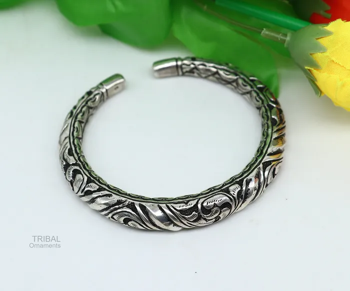 TRIBAL ORNAMENTS Bracelets Elegant 925 Sterling silver handcrafted chitai work customized oxidized stylish vintage design bangle bracelet kada tribal jewelry nsk398