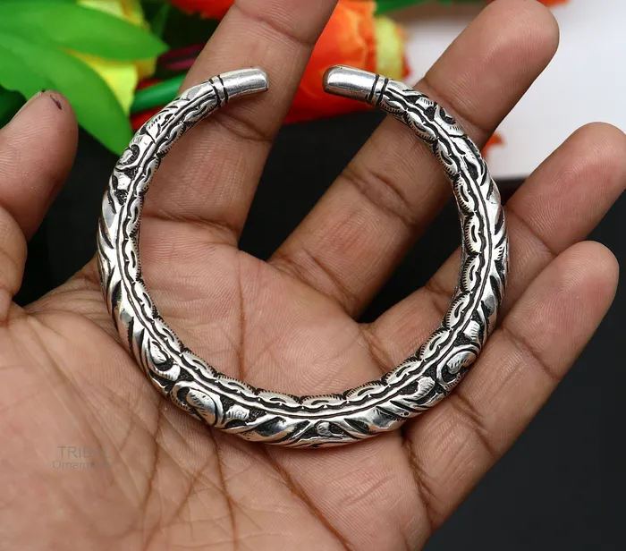 TRIBAL ORNAMENTS Bracelets Elegant 925 Sterling silver handcrafted chitai work customized oxidized stylish vintage design bangle bracelet kada tribal jewelry nsk398