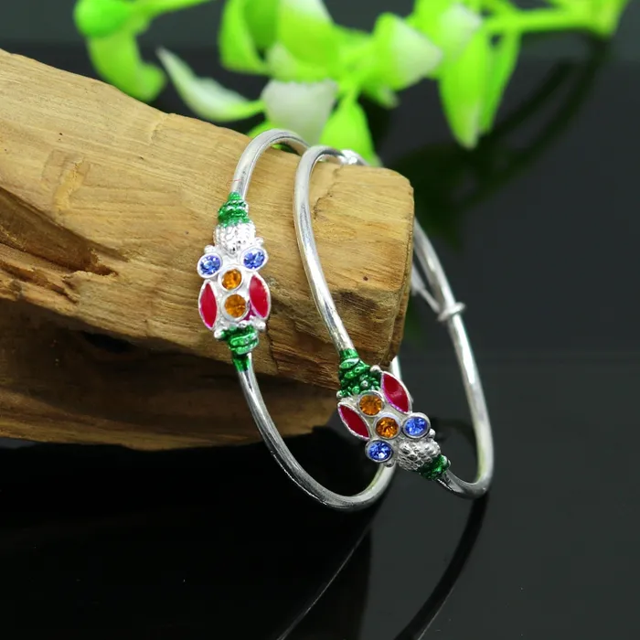 TRIBAL ORNAMENTS Bracelets Handmade vintage customized design silver adjustable baby bangle kada awesome enamel design bangle bracelet unisex kids jewelry nbbk92