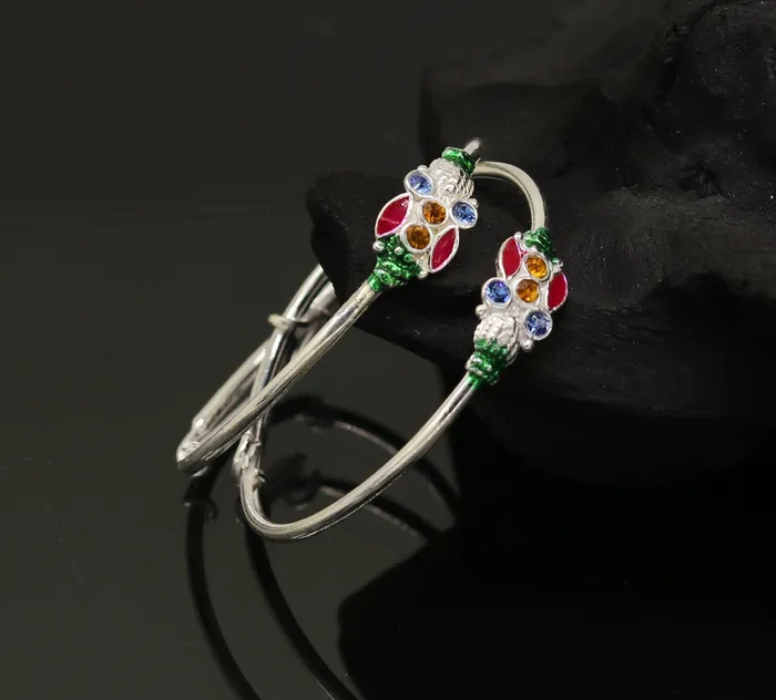 TRIBAL ORNAMENTS Bracelets Handmade vintage customized design silver adjustable baby bangle kada awesome enamel design bangle bracelet unisex kids jewelry nbbk92