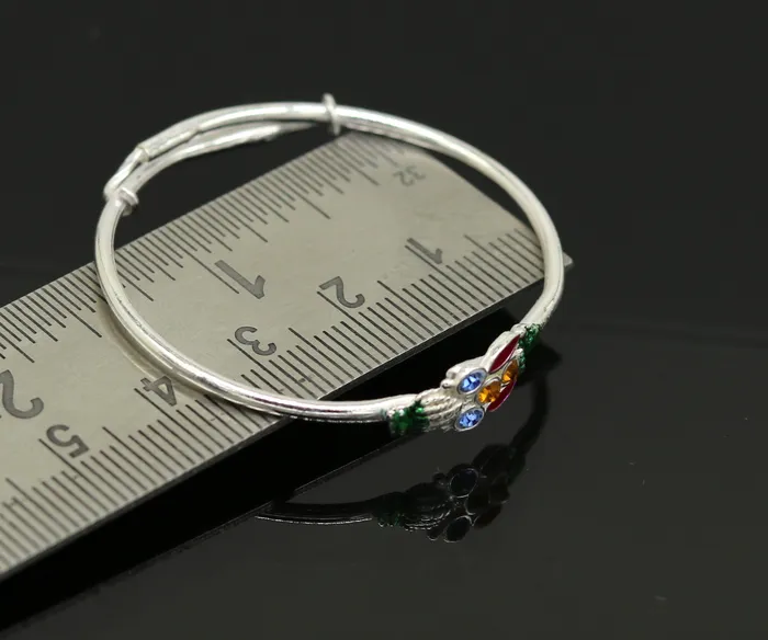 TRIBAL ORNAMENTS Bracelets Handmade vintage customized design silver adjustable baby bangle kada awesome enamel design bangle bracelet unisex kids jewelry nbbk92