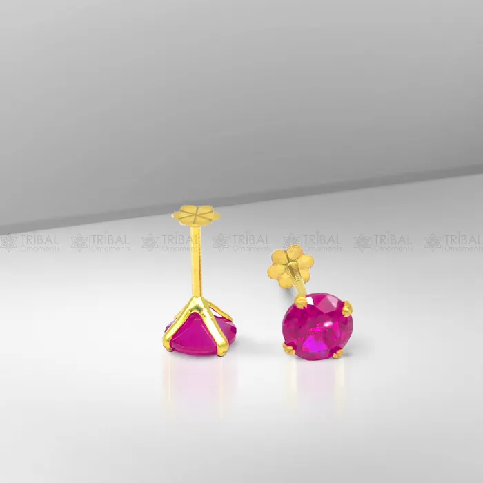 TRIBAL ORNAMENTS Earrings 14Kt yellow gold pink diamond stud earring for unisex er195 TRIBAL ORNAMENTS Earrings 14Kt yellow gold pink diamond stud earring for unisex er195