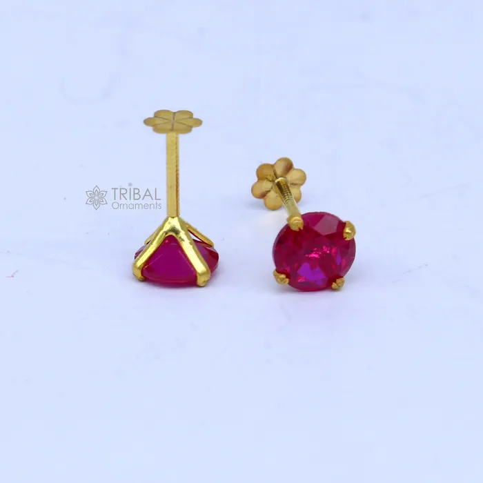 TRIBAL ORNAMENTS Earrings 14Kt yellow gold pink diamond stud earring for unisex er195