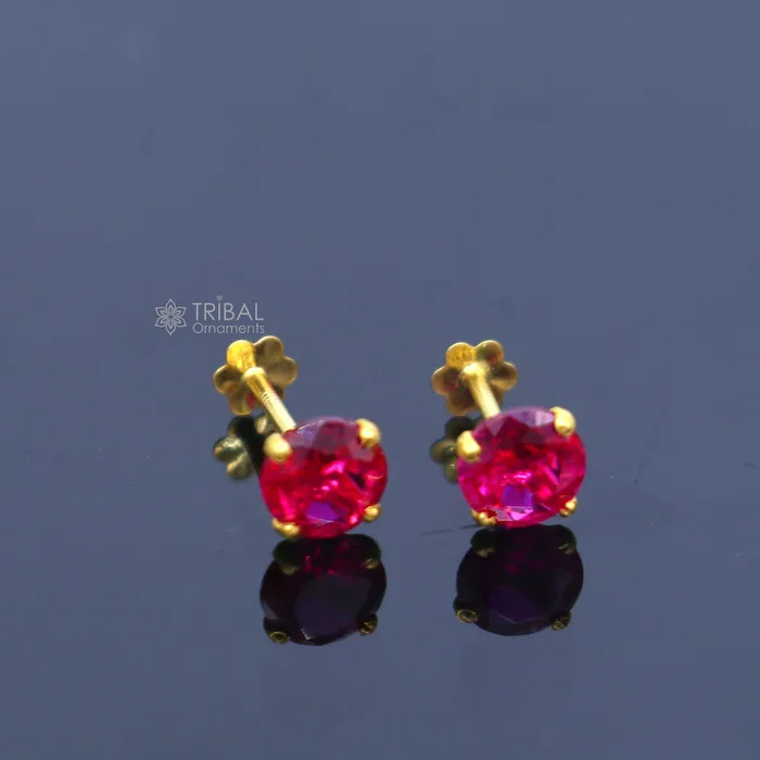 TRIBAL ORNAMENTS Earrings 14Kt yellow gold pink diamond stud earring for unisex er195
