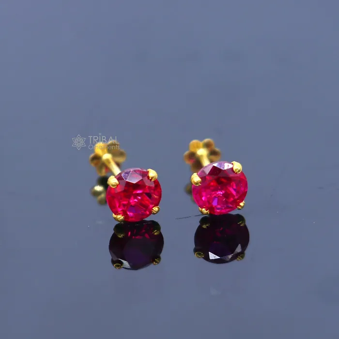 TRIBAL ORNAMENTS Earrings 14Kt yellow gold pink diamond stud earring for unisex er195