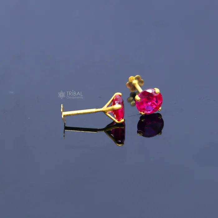 TRIBAL ORNAMENTS Earrings 14Kt yellow gold pink diamond stud earring for unisex er195