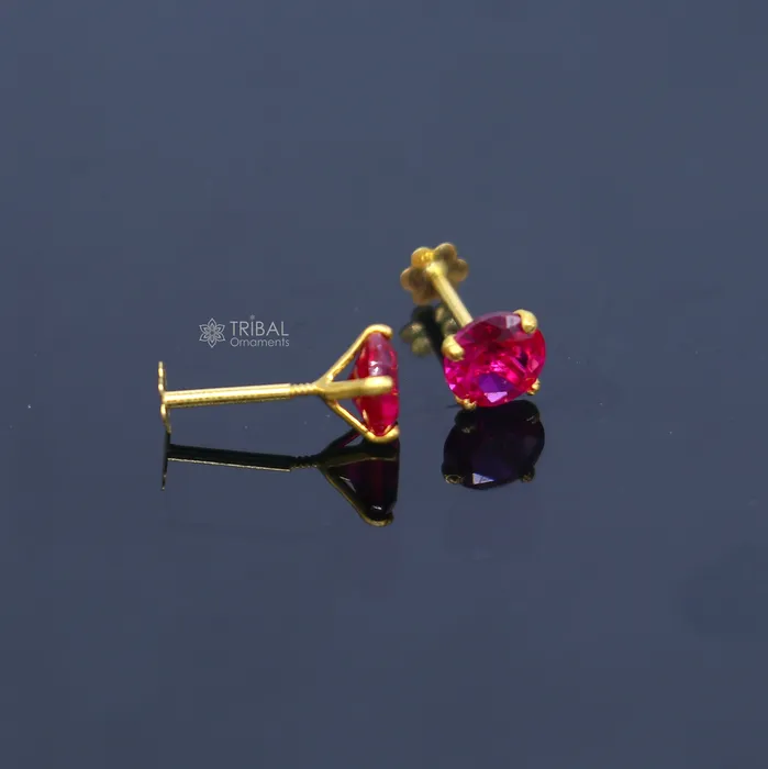 TRIBAL ORNAMENTS Earrings 14Kt yellow gold pink diamond stud earring for unisex er195