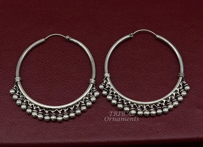TRIBAL ORNAMENTS Earrings 925 sterling silver handmade hoop earring elegant delegate Bali hanging bells hook hoop gifting gorgeous tribal customized jewelry s1116 TRIBAL ORNAMENTS Earrings 925 sterling silver handmade hoop earring elegant delegate Bali hanging bells hook hoop gifting gorgeous tribal customized jewelry s1116