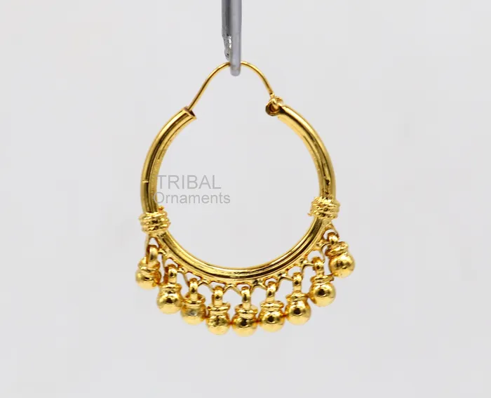 TRIBAL ORNAMENTS Earrings Vintage antique design handmade 925 sterling silver gorgeous gold polished hoops boho earrings bali with bells tribal Banjara jewelry s1147 TRIBAL ORNAMENTS Earrings Vintage antique design handmade 925 sterling silver gorgeous gold polished hoops boho earrings bali with bells tribal Banjara jewelry s1147