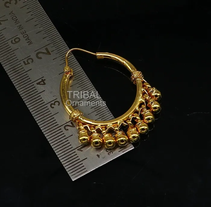 TRIBAL ORNAMENTS Earrings Vintage antique design handmade 925 sterling silver gorgeous gold polished hoops boho earrings bali with bells tribal Banjara jewelry s1147 TRIBAL ORNAMENTS Earrings Vintage antique design handmade 925 sterling silver gorgeous gold polished hoops boho earrings bali with bells tribal Banjara jewelry s1147