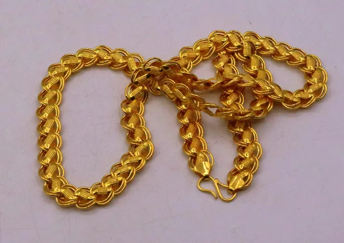 TRIBAL ORNAMENTS Necklaces 20 inches 22k yellow gold handmade fabulous hollow lotus chain necklace excellent gold unisex chain ch144