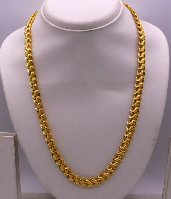 TRIBAL ORNAMENTS Necklaces 20 inches 22k yellow gold handmade fabulous hollow lotus chain necklace excellent gold unisex chain ch144