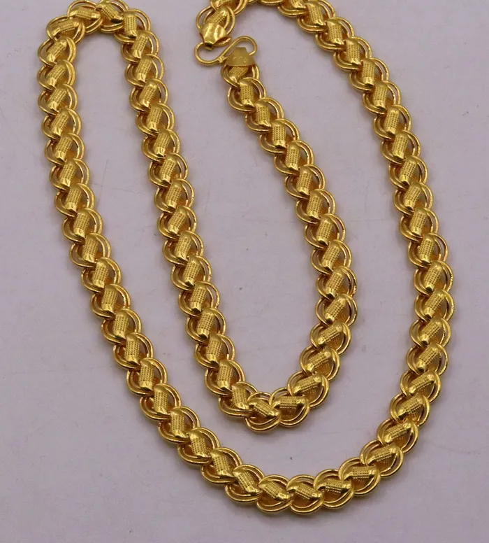 TRIBAL ORNAMENTS Necklaces 20 inches 22k yellow gold handmade fabulous hollow lotus chain necklace excellent gold unisex chain ch144