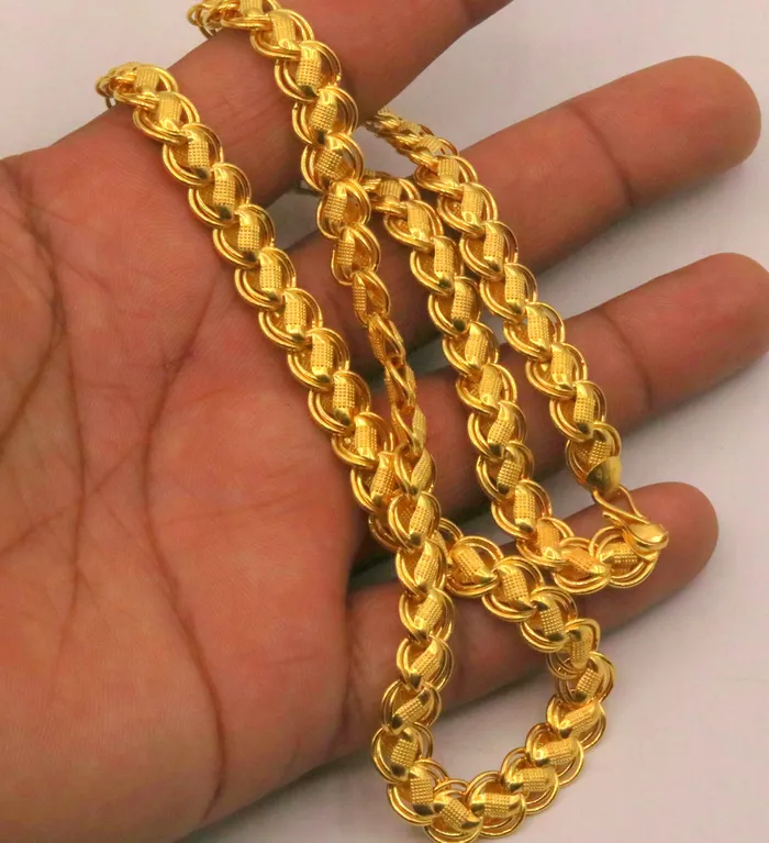 TRIBAL ORNAMENTS Necklaces 20 inches 22k yellow gold handmade fabulous hollow lotus chain necklace excellent gold unisex chain ch144