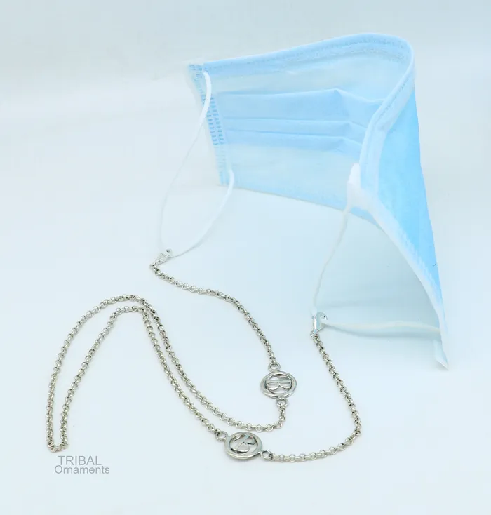 TRIBAL ORNAMENTS Necklaces 25 long Sterling silver Face Mask Chain Eyeglass Glasses Chains B alphabet chain Women Stylish Sunglass Eyeglass Cord mask chain ch136