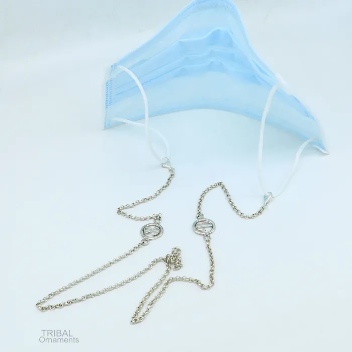 TRIBAL ORNAMENTS Necklaces 25 long Sterling silver Face Mask Chain Eyeglass Glasses Chains B alphabet chain Women Stylish Sunglass Eyeglass Cord mask chain ch136