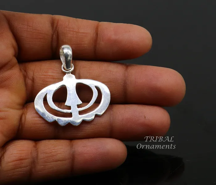 TRIBAL ORNAMENTS Necklaces 925 sterling silver handmade design holy khalsa Waheguru pendant sikha Sardar symbol pendant best blessing pendant from india nsp511