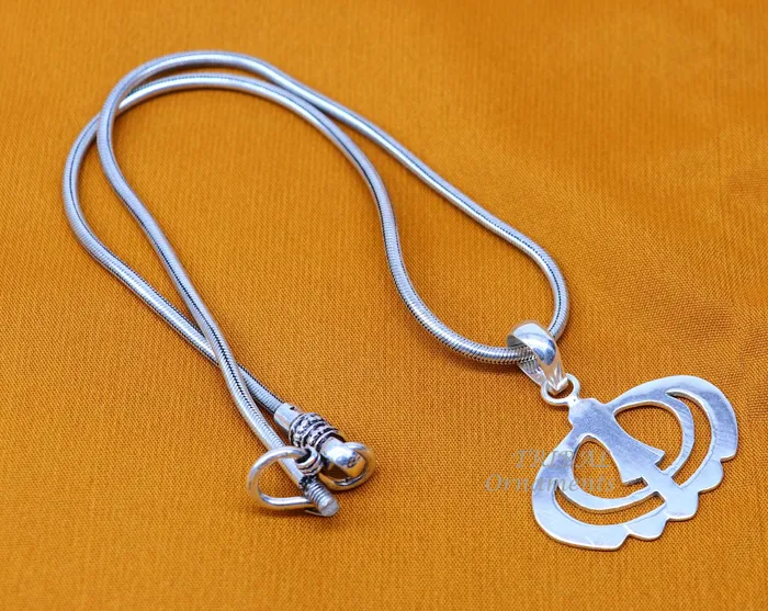 TRIBAL ORNAMENTS Necklaces 925 sterling silver handmade design holy khalsa Waheguru pendant sikha Sardar symbol pendant best blessing pendant from india nsp511