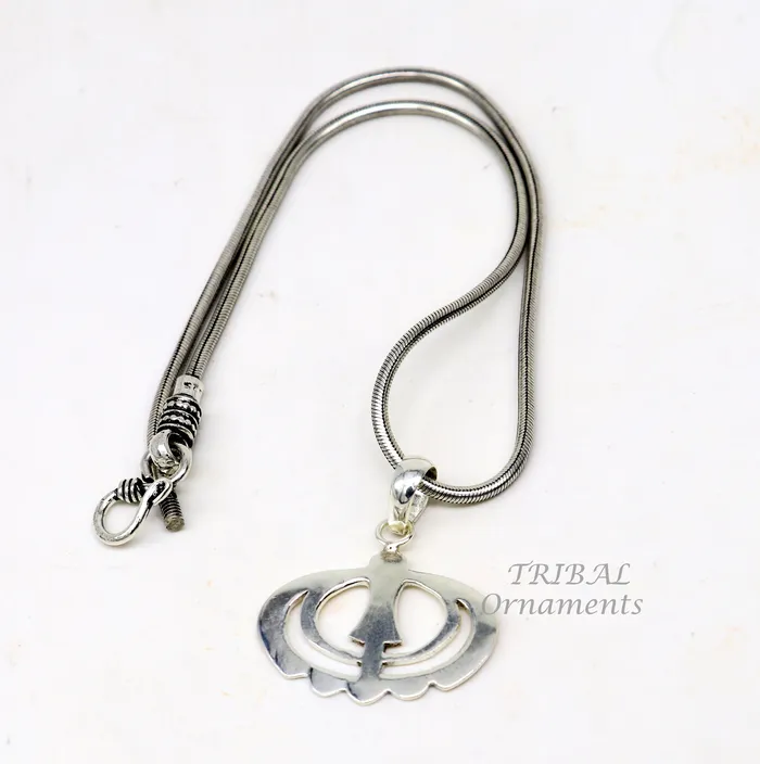 TRIBAL ORNAMENTS Necklaces 925 sterling silver handmade design holy khalsa Waheguru pendant sikha Sardar symbol pendant best blessing pendant from india nsp511